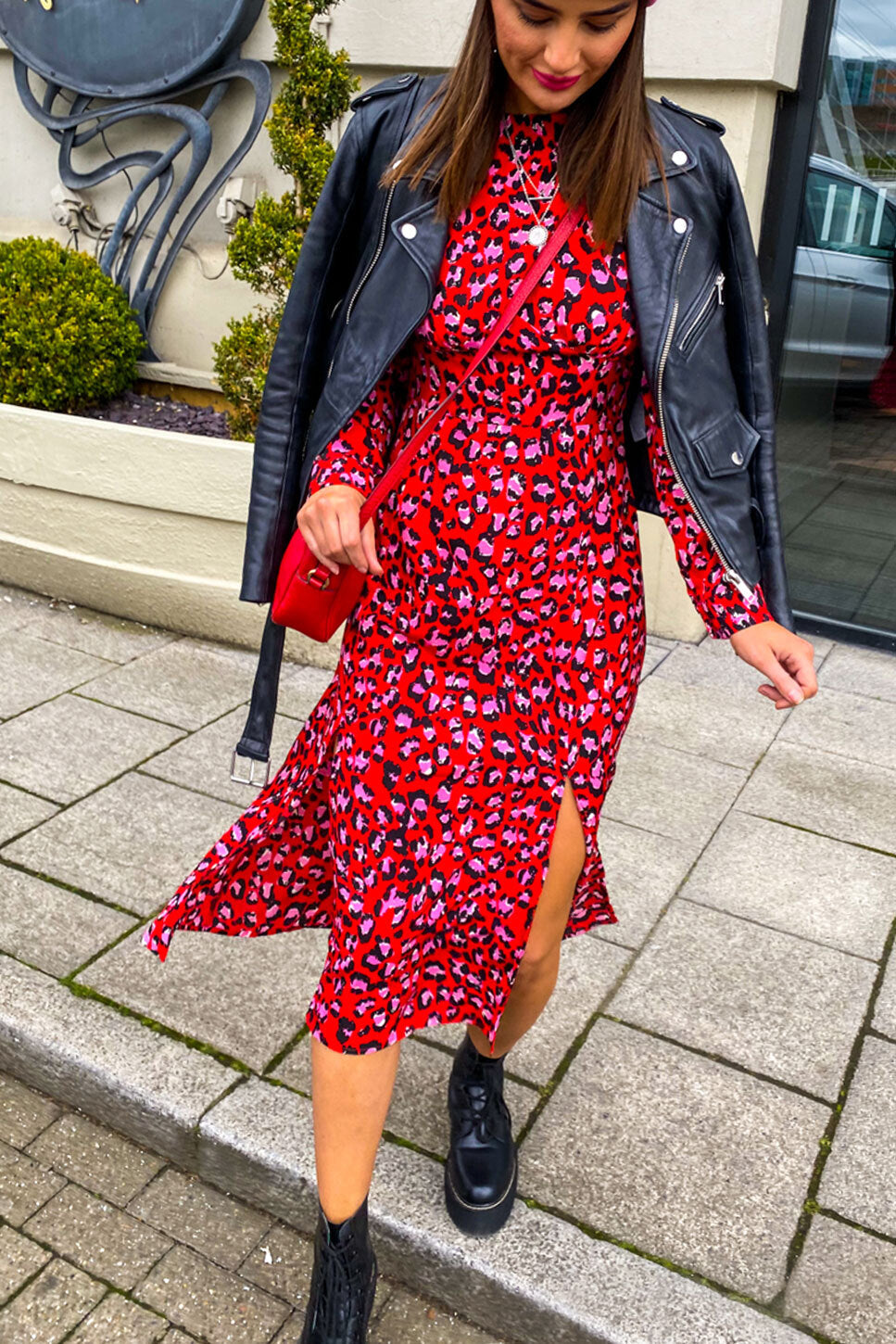 Red Leopard Print Midi Dress– DLSB